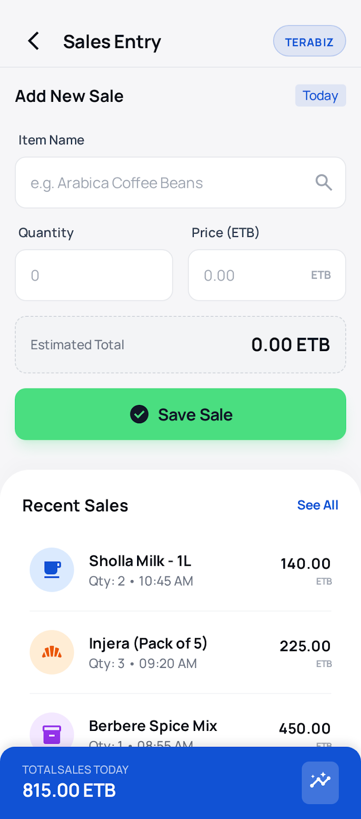 Sales Entry Screen